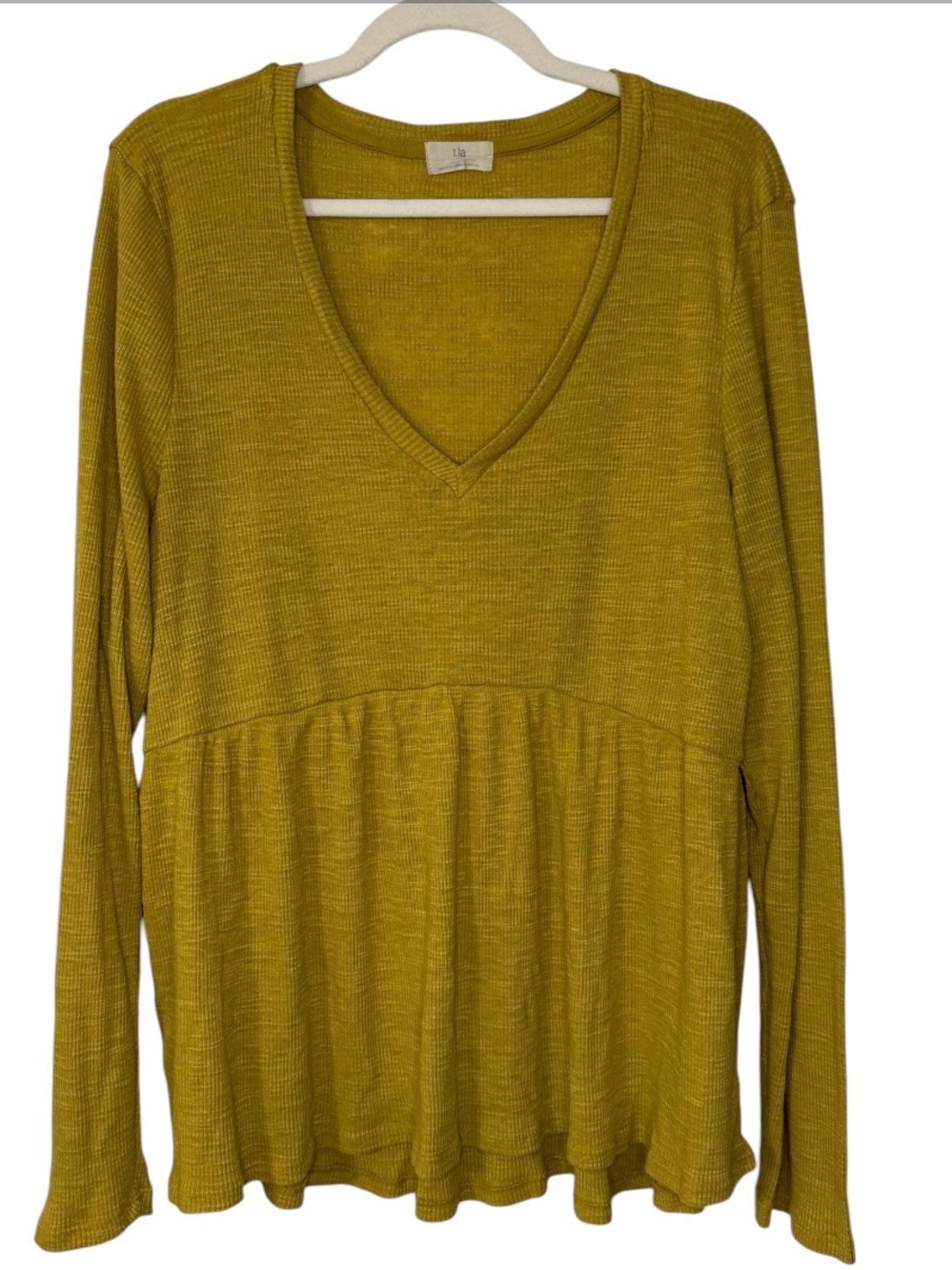 T.La V-Neck Peplum Tunic Top In Mustard Yellow